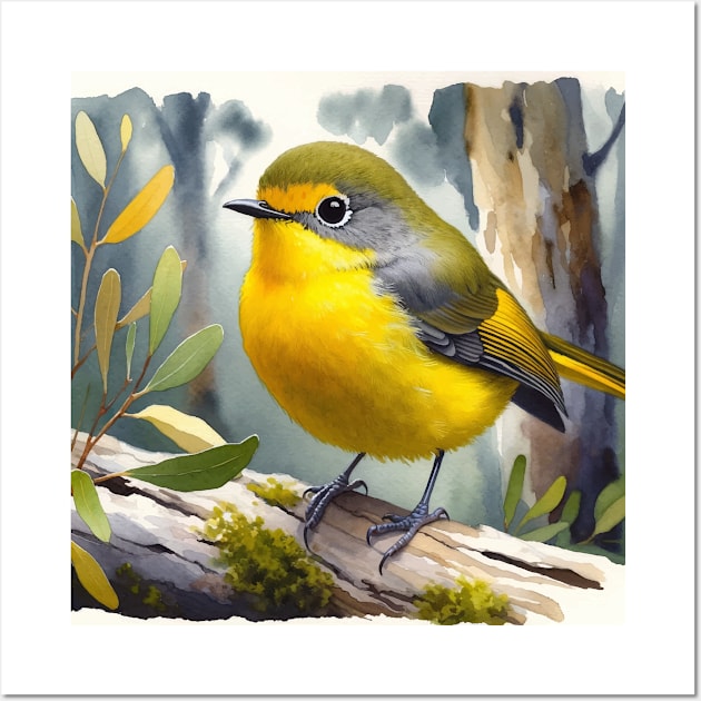 Colorful Eastern Yellow Robin - Watercolor Bird Wall Art by Aquarelle Impressions